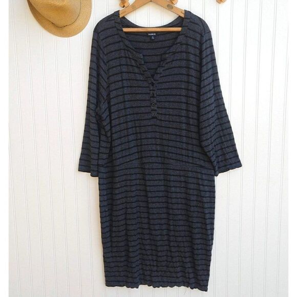 Torrid Striped Henley Ribbed Knit Dress Plus Size 3X Gray Black Soft Knit Womens - Picture 2 of 9